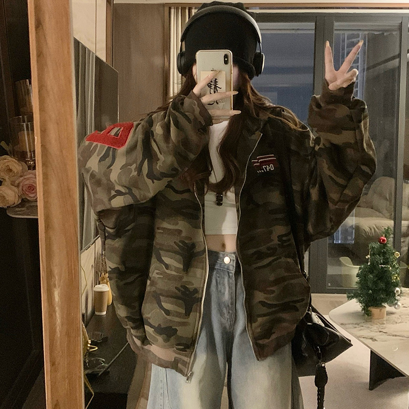 Autumn embroidered couples jacket loose hooded coat