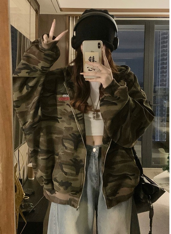 Autumn embroidered couples jacket loose hooded coat