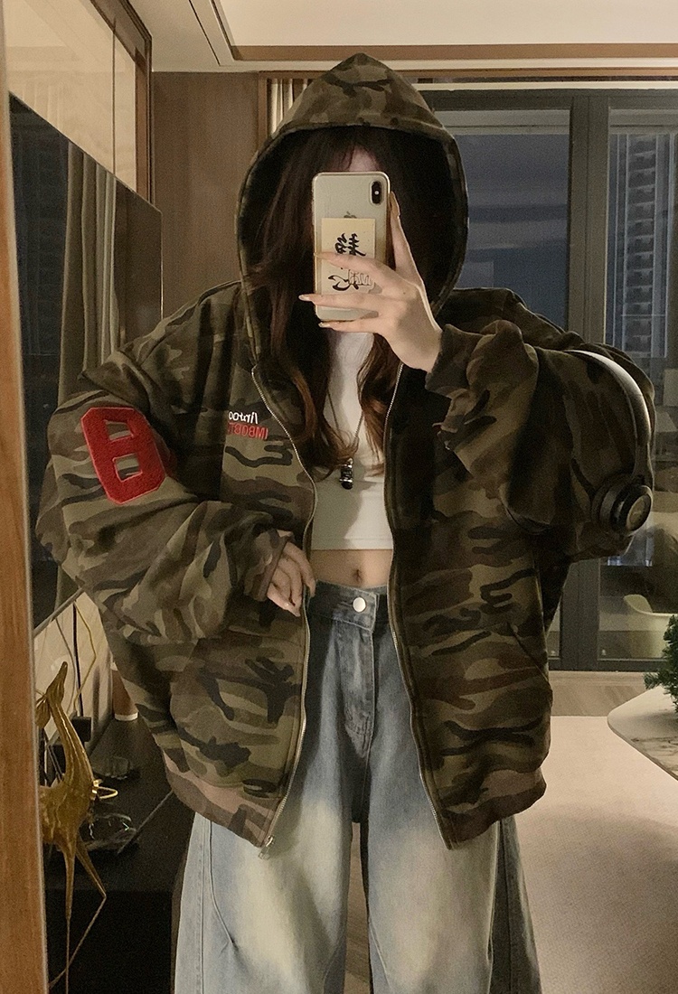 Autumn embroidered couples jacket loose hooded coat