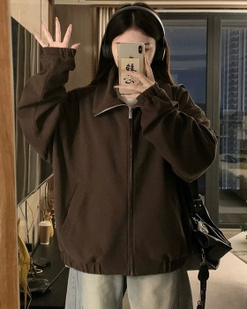 Autumn loose knitted jacket high collar couples coat