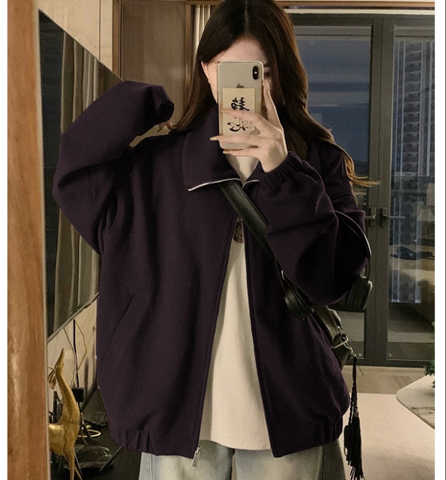 Autumn loose knitted jacket high collar couples coat