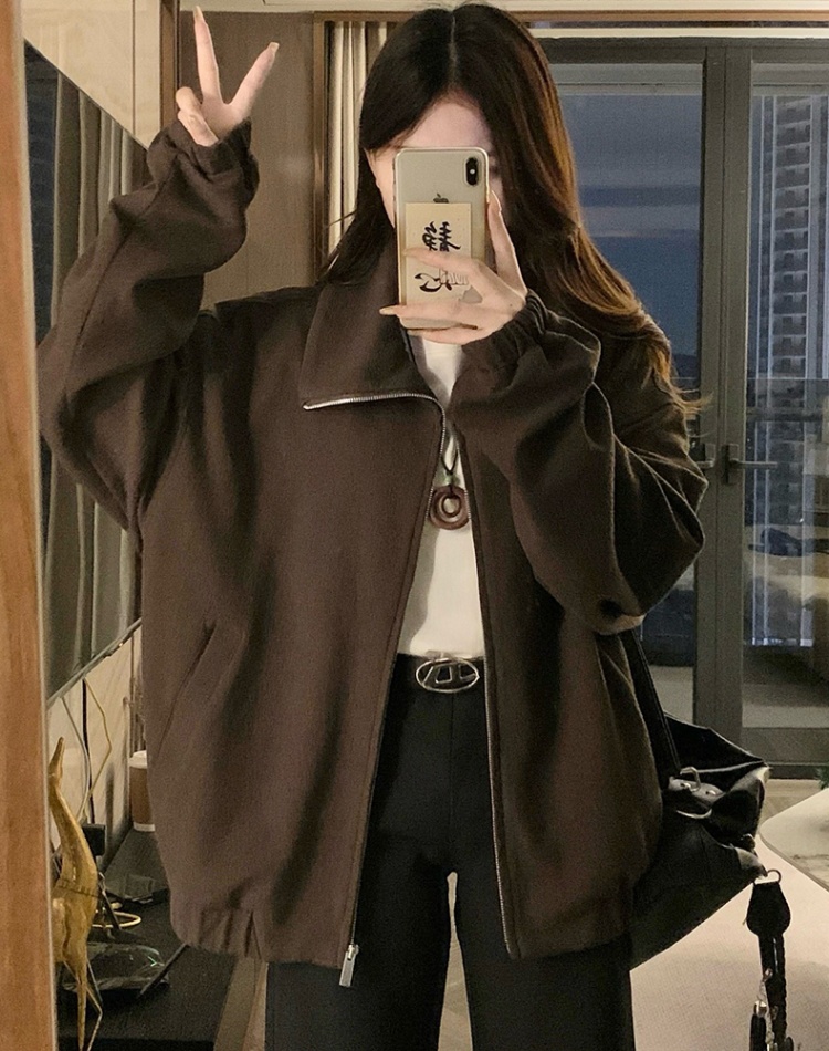 Autumn loose knitted jacket high collar couples coat