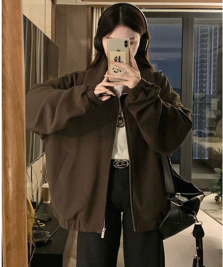 Autumn loose knitted jacket high collar couples coat