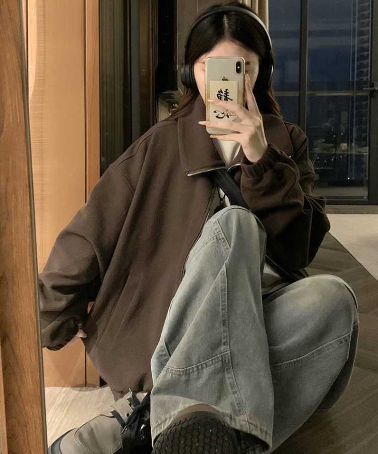 Autumn loose knitted jacket high collar couples coat
