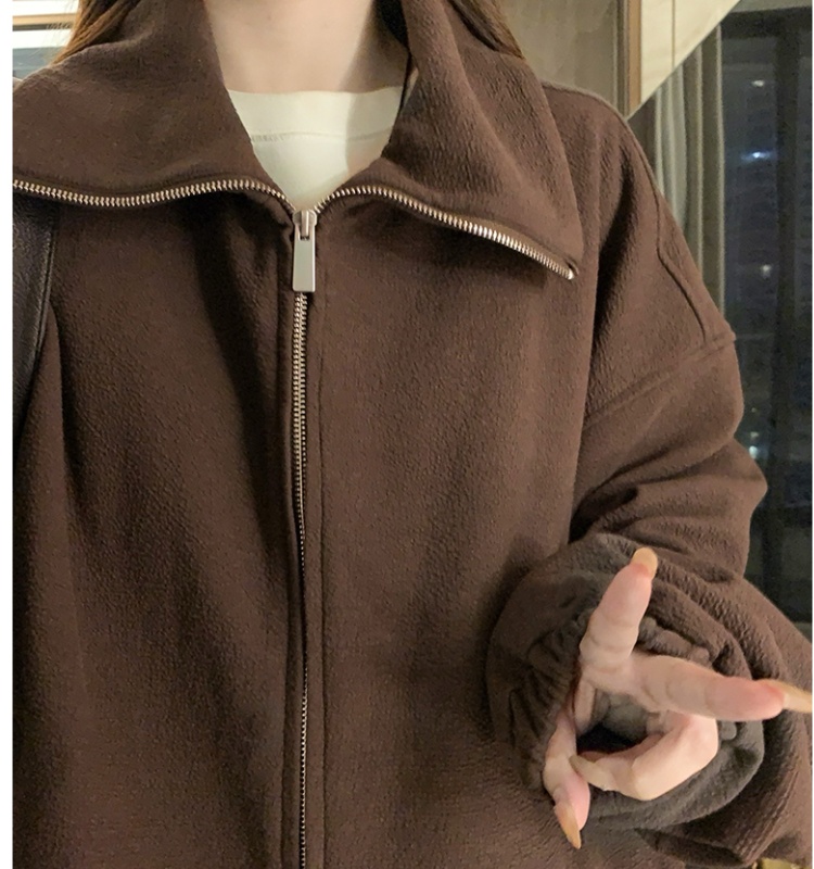 Autumn loose knitted jacket high collar couples coat