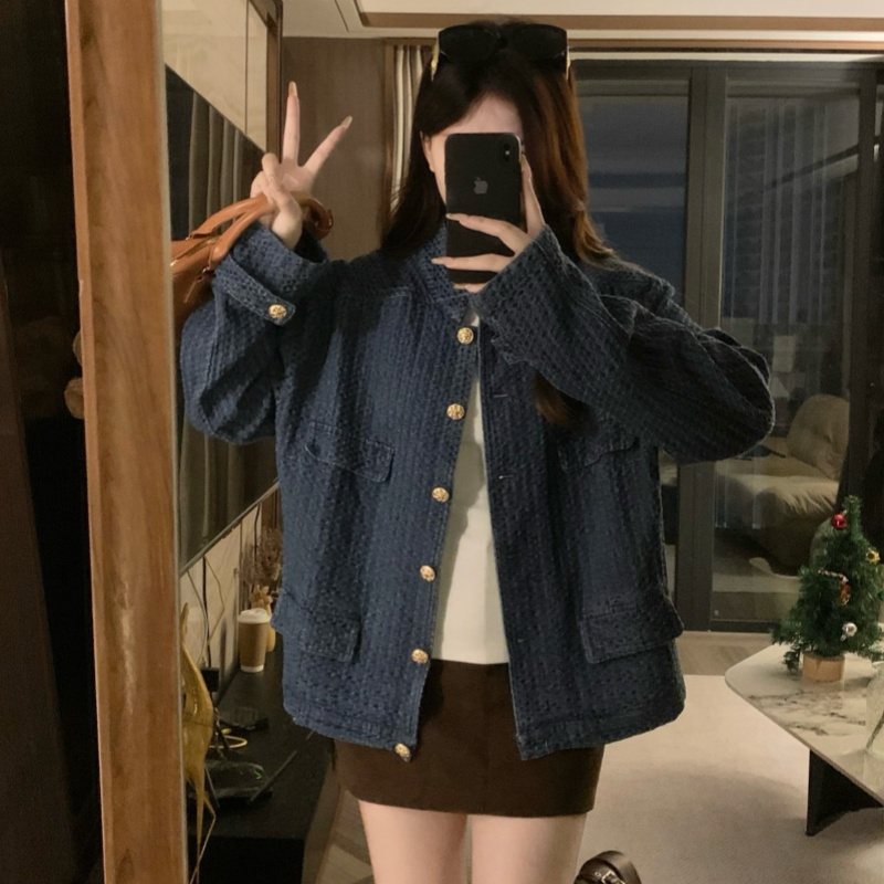 Denim chanelstyle jacket autumn cstand collar coat