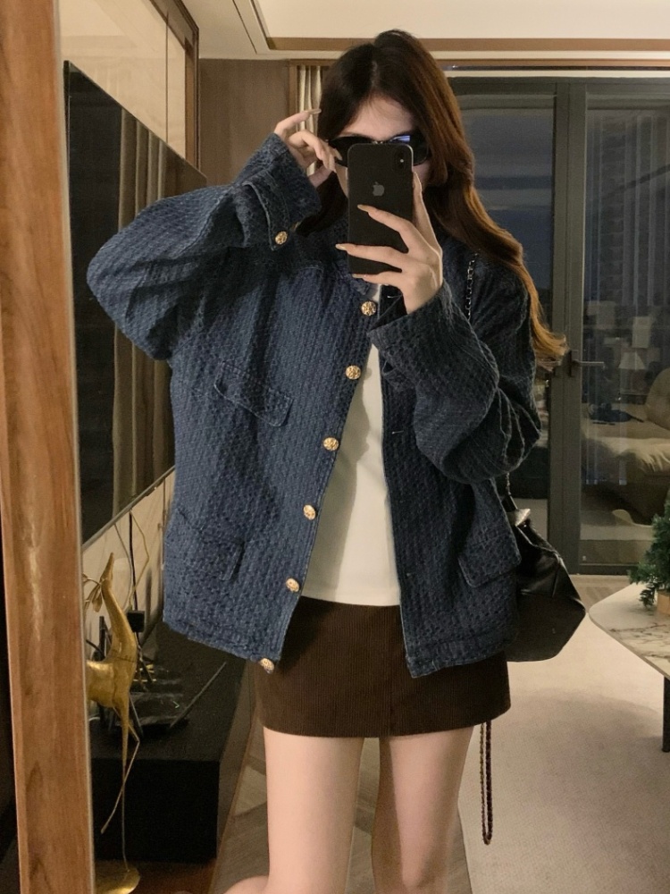 Denim chanelstyle jacket autumn cstand collar coat