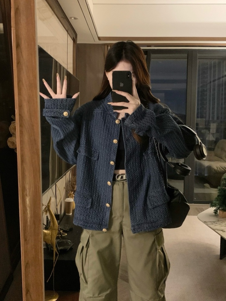Denim chanelstyle jacket autumn cstand collar coat
