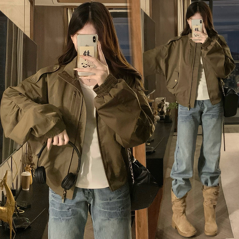 Short windproof tops retro coat for women