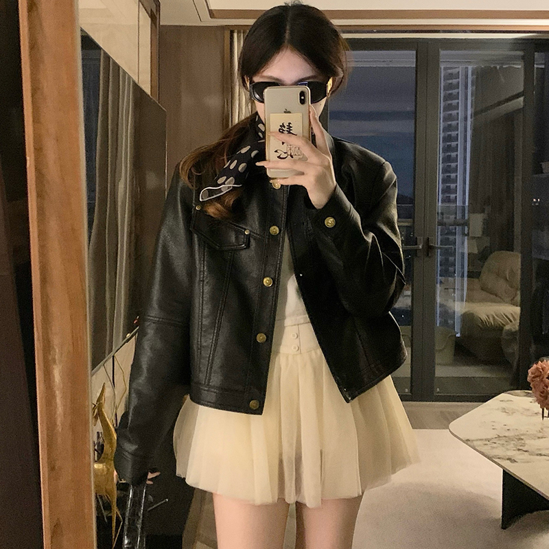 Short slim rivet Casual coat lapel black loose tops
