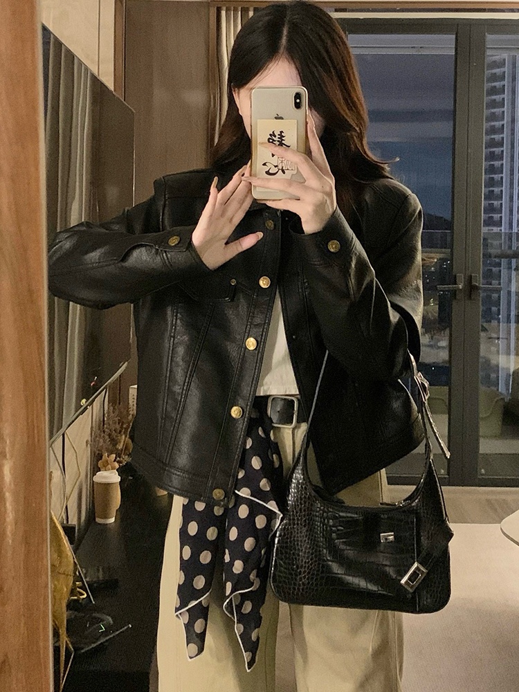 Short slim rivet Casual coat lapel black loose tops