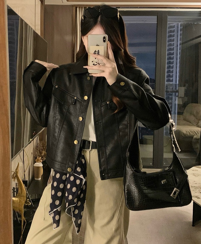 Short slim rivet Casual coat lapel black loose tops