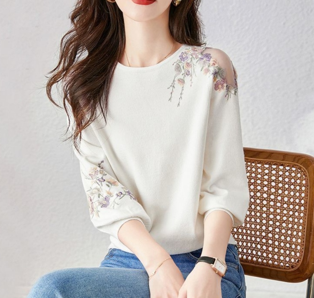 Flowers refreshing tops hollow sweater for women