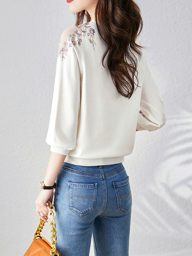 Flowers refreshing tops hollow sweater for women