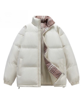 Korean style plaid cstand collar Casual cotton coat