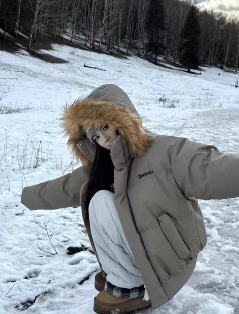 Down winter coat hooded bread clothing for women