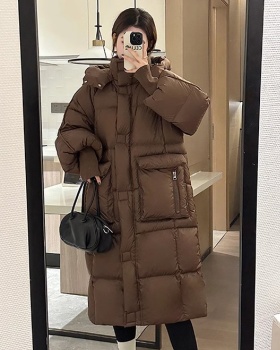Hooded long cotton coat multicolor exceed knee coat for women