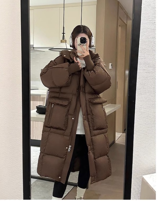 Hooded long cotton coat multicolor exceed knee coat for women