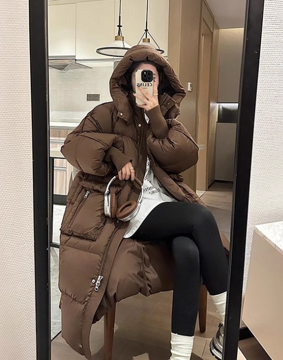 Hooded long cotton coat multicolor exceed knee coat for women