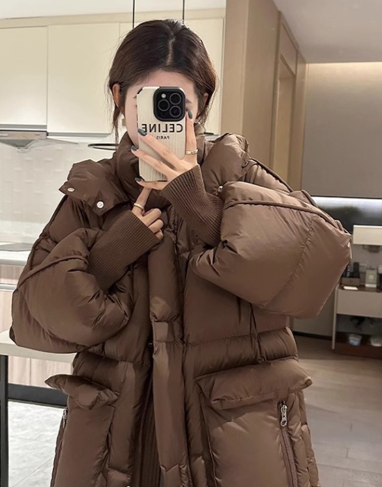 Hooded long cotton coat multicolor exceed knee coat for women
