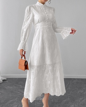 Elegant European style hollow pure dress for women