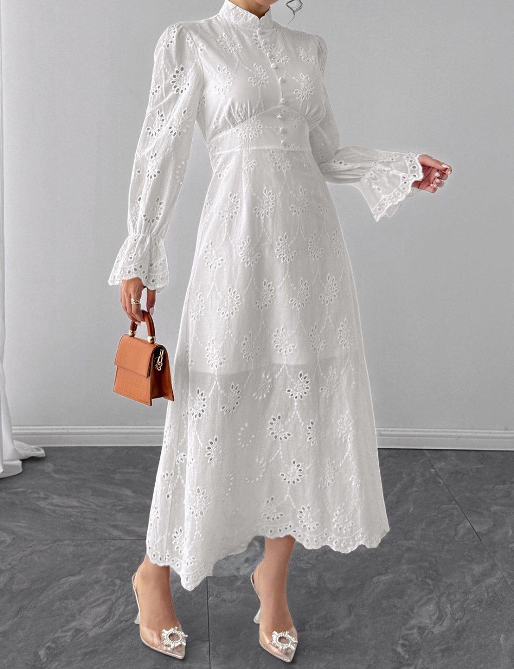 Elegant European style hollow pure dress for women