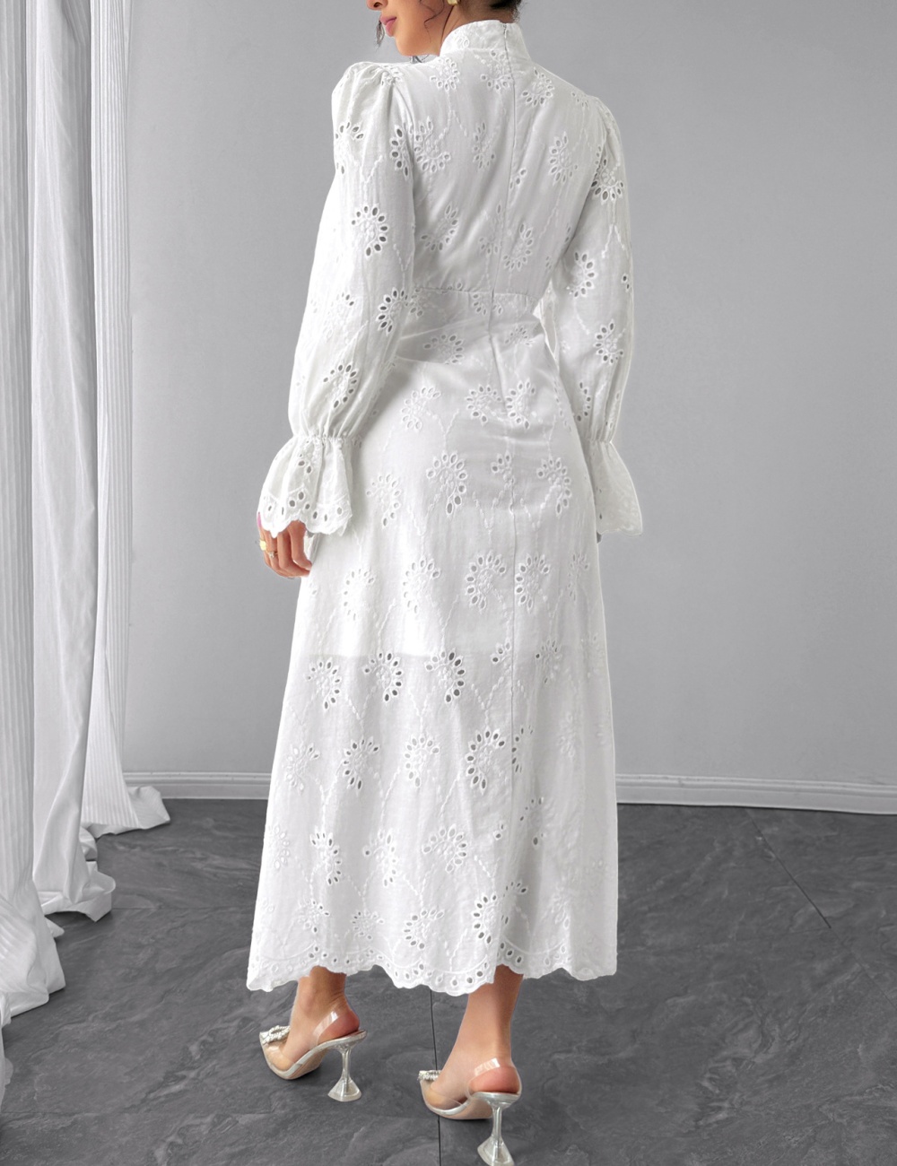 Elegant European style hollow pure dress for women