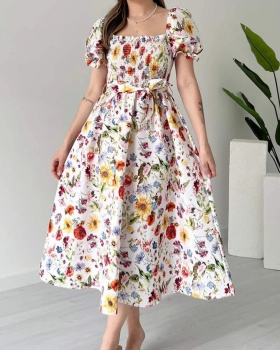 Pinched waist flowers Casual dress for women