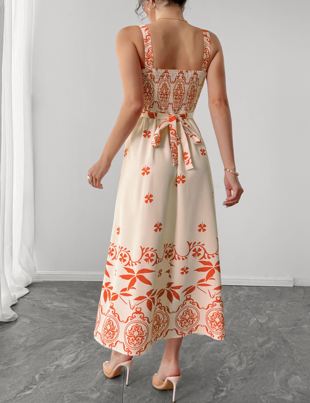 Casual European style vacation retro printing dress for women