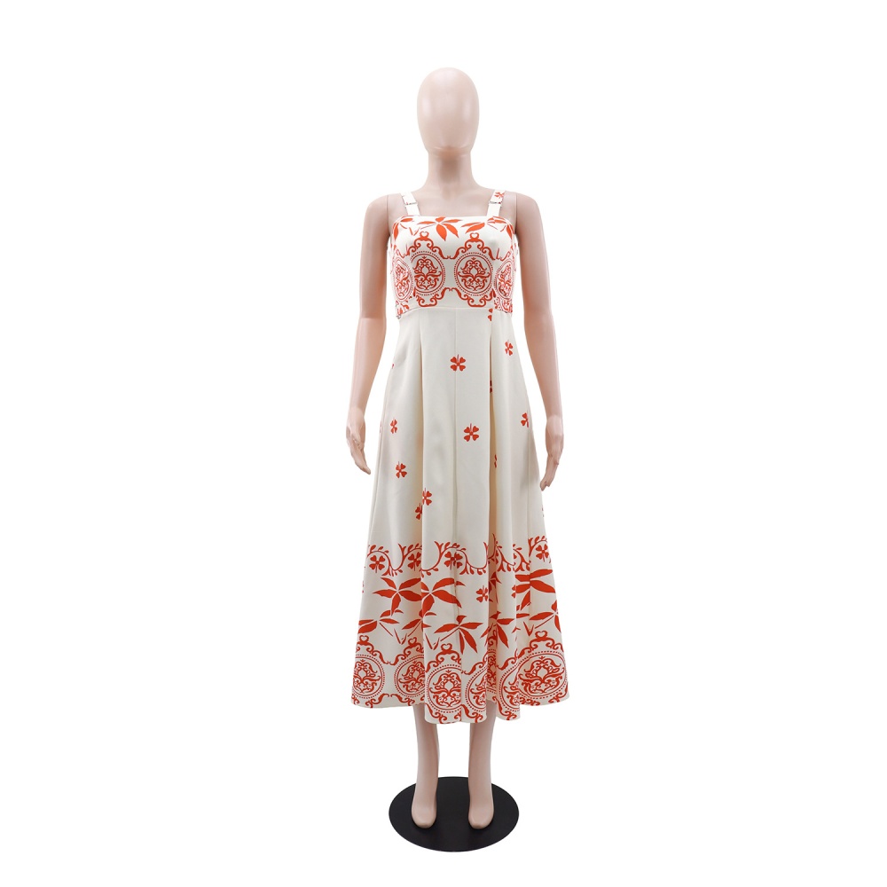 Casual European style vacation retro printing dress for women