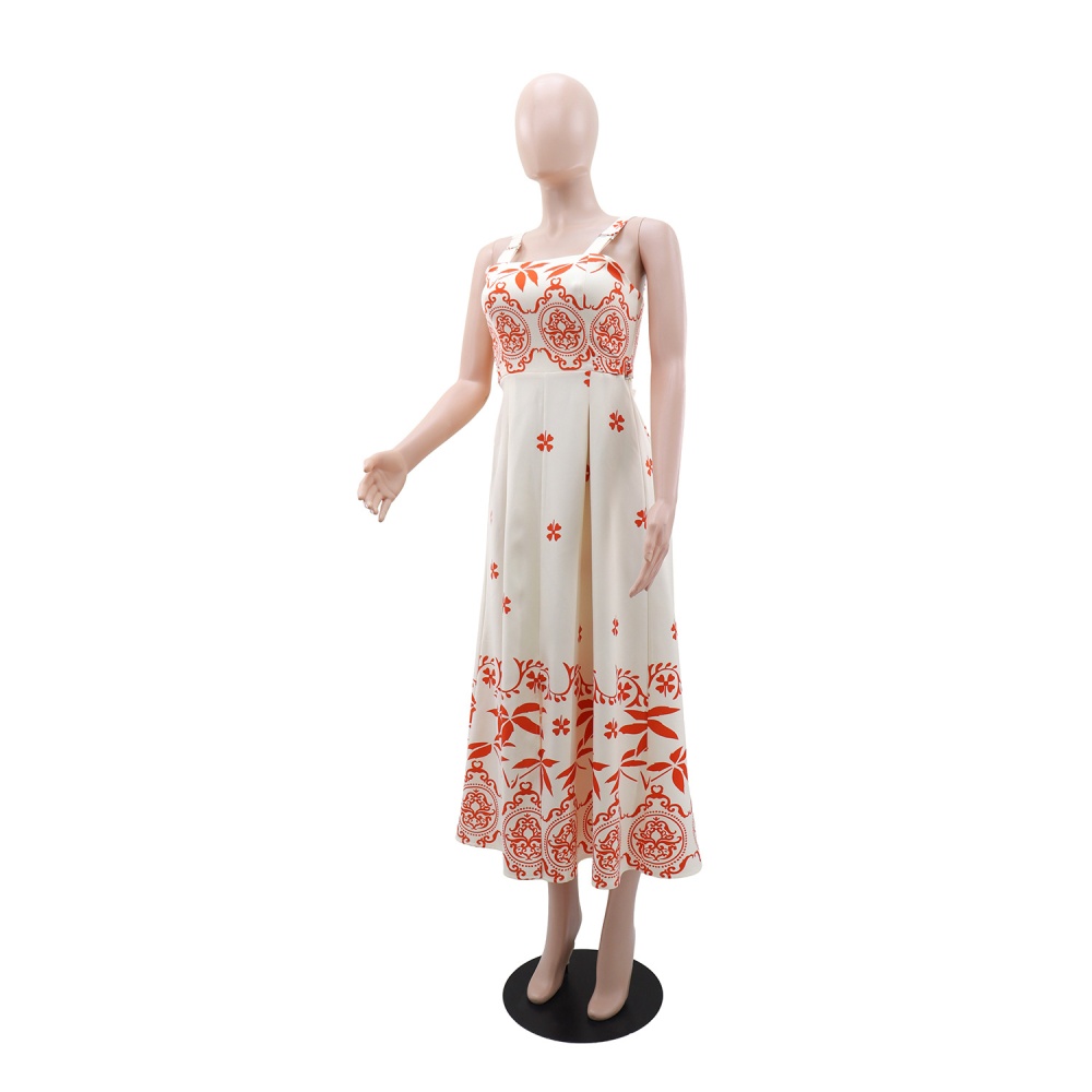 Casual European style vacation retro printing dress for women