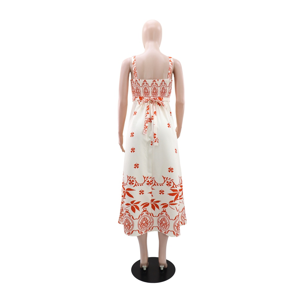 Casual European style vacation retro printing dress for women