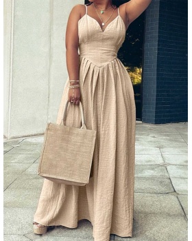 European style A-line V-neck Casual sling dress