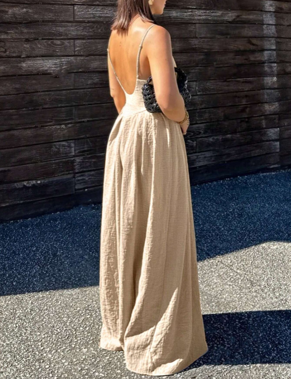 European style A-line V-neck Casual sling dress