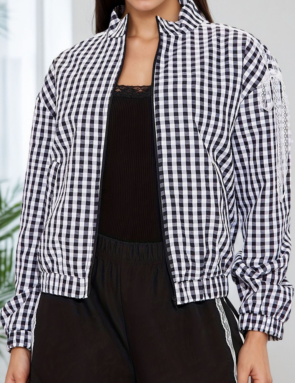 Autumn and winter European style bow zip coat for women