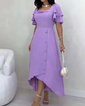 European style lotus sleeve A-line dress for women
