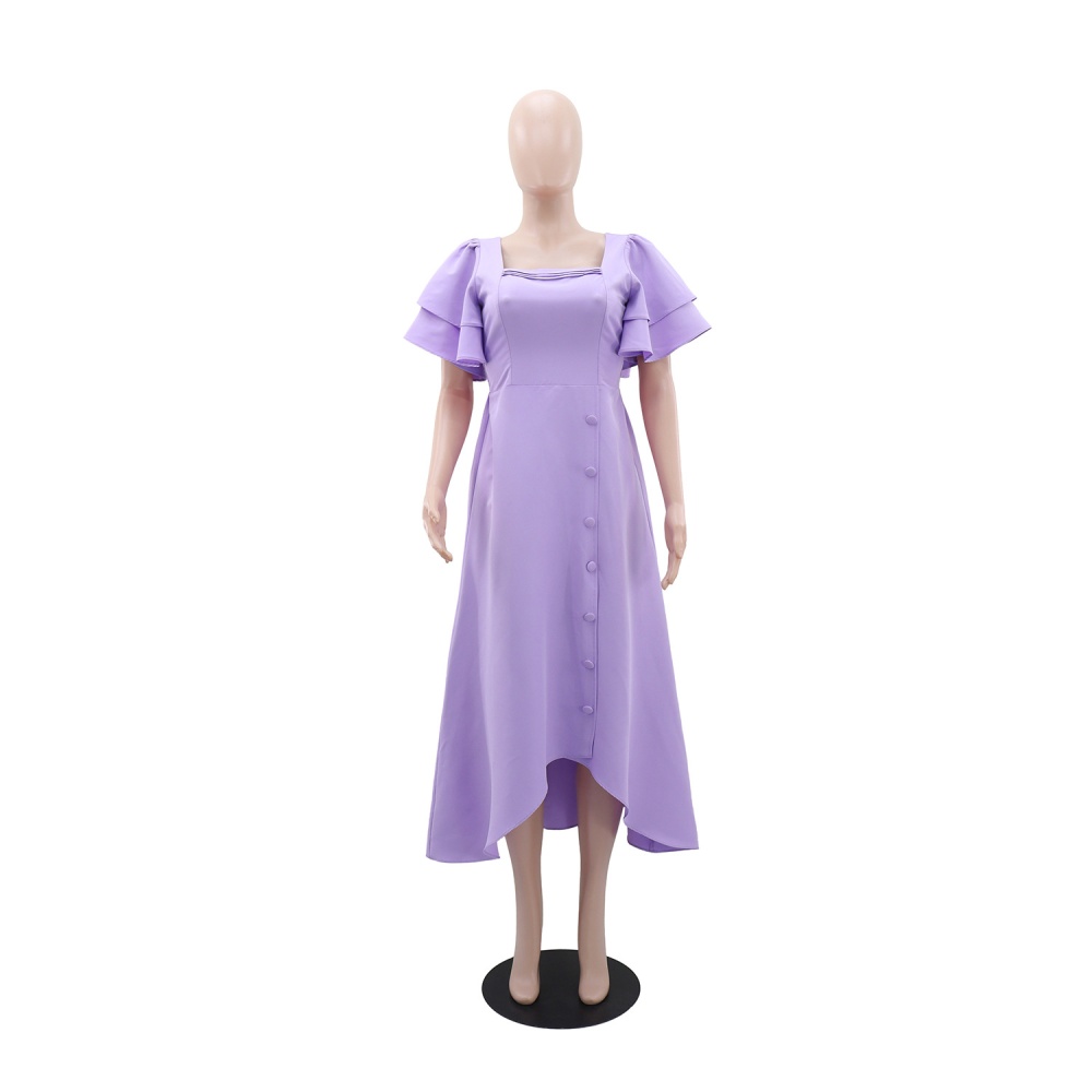 European style lotus sleeve A-line dress for women