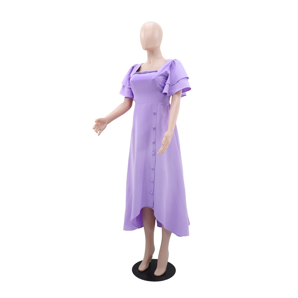 European style lotus sleeve A-line dress for women