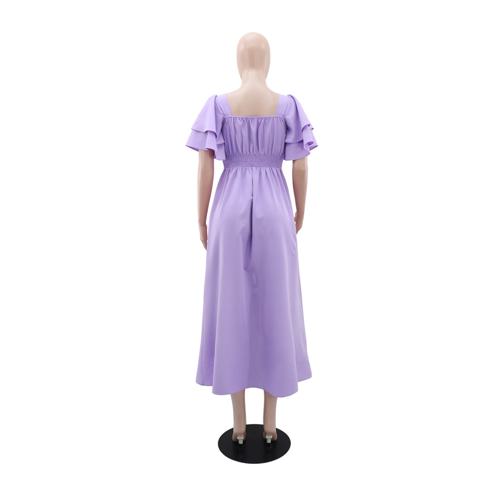 European style lotus sleeve A-line dress for women