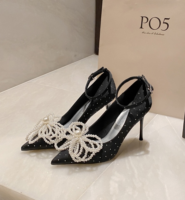 Bow shoes rhinestone high-heeled shoes
