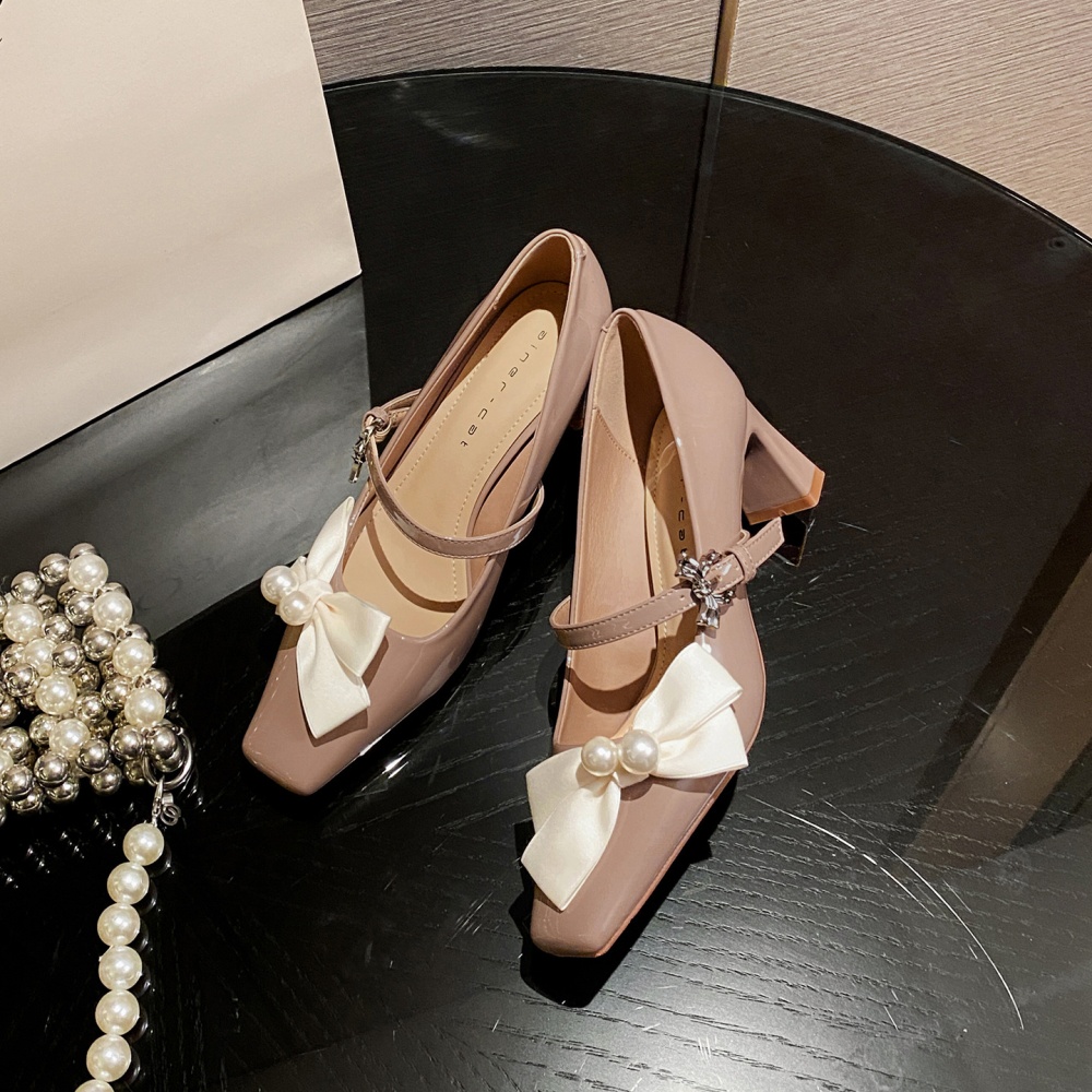 Square head France style high-heeled shoes pearl shoes