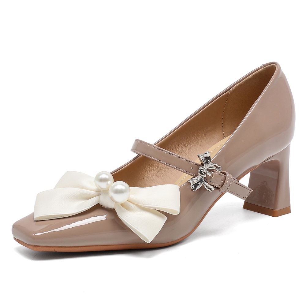 Square head France style high-heeled shoes pearl shoes