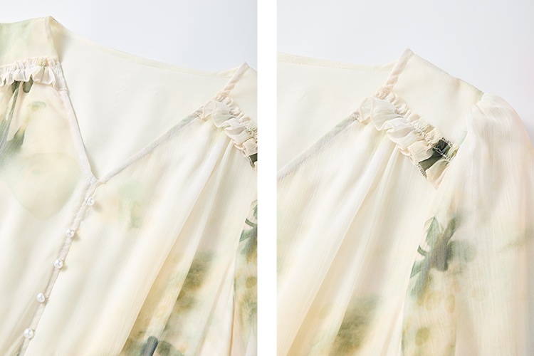 Spring V-neck long dress printing dress for women