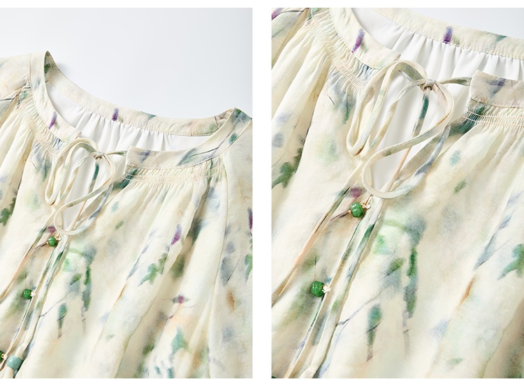 Autumn floral Chinese style green dress for women
