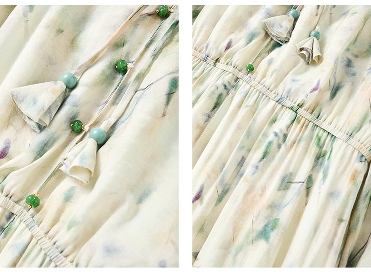 Autumn floral Chinese style green dress for women