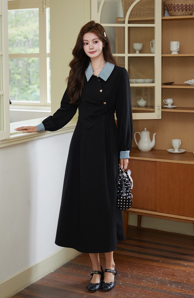Long sleeve black autumn dress for women