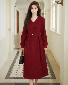 Retro romantic red Hepburn style dress for women