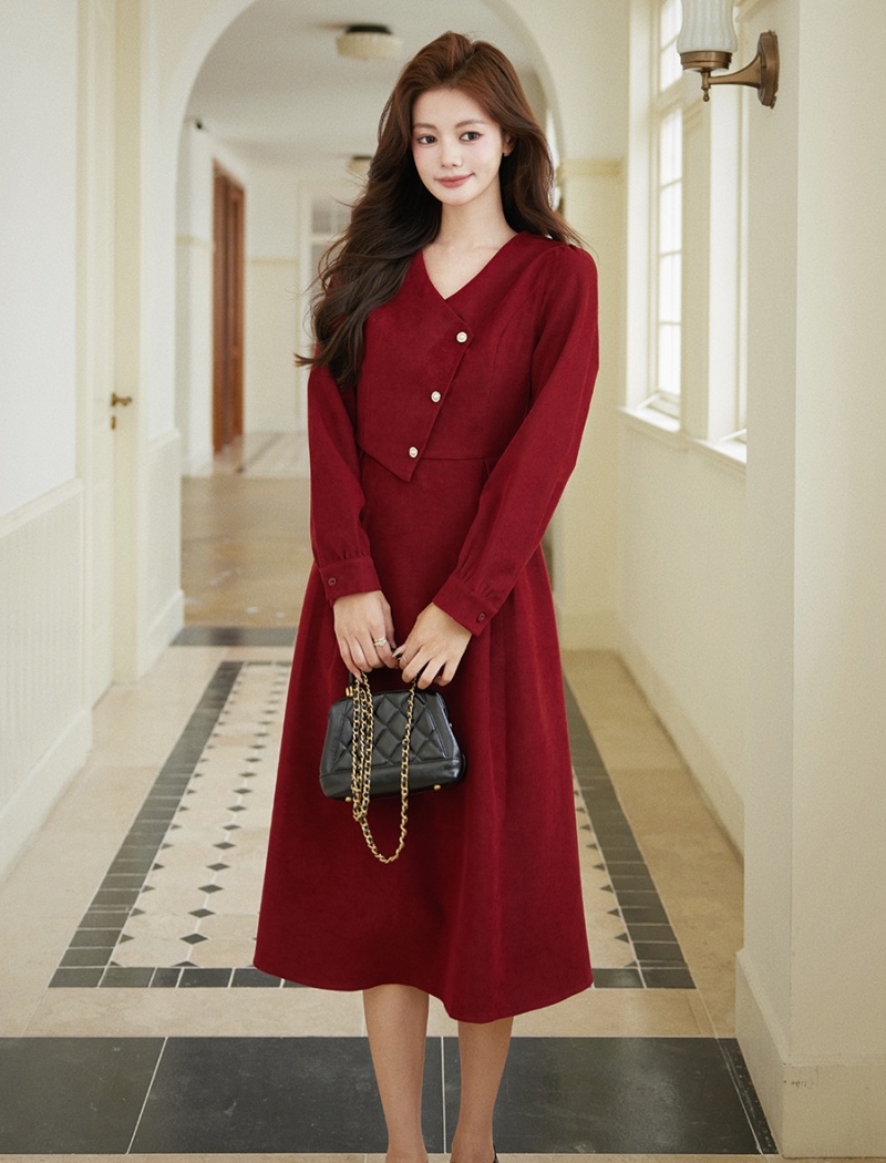 Retro romantic red Hepburn style dress for women
