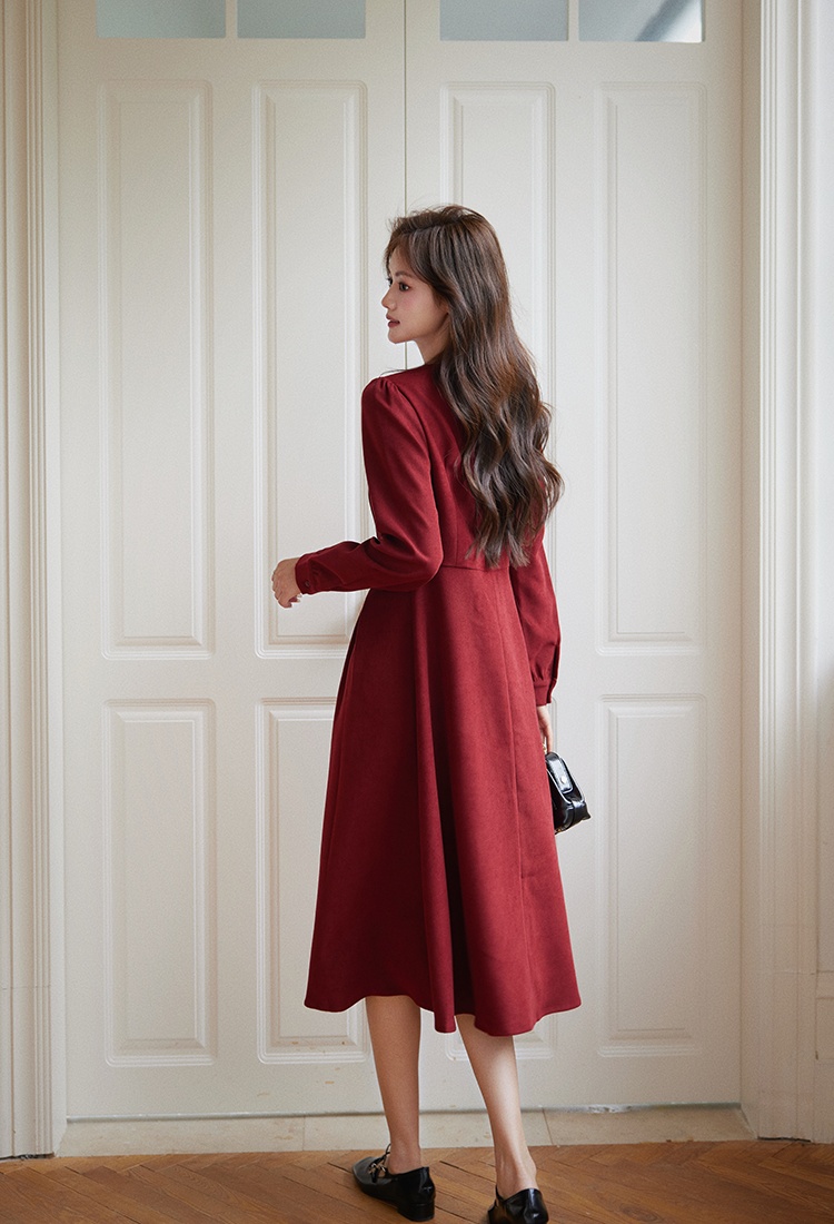 Retro romantic red Hepburn style dress for women