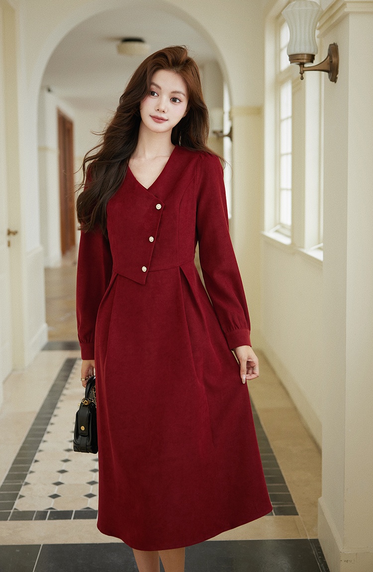 Retro romantic red Hepburn style dress for women